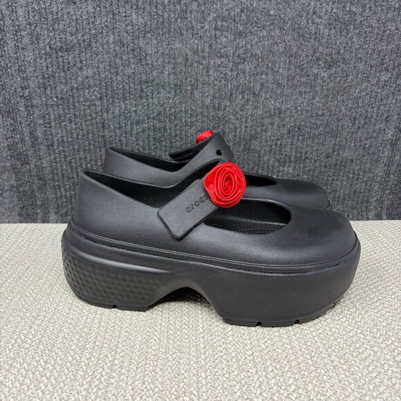 CROCS Shoes - NEW Crocs Stomp Rosette Mary Jane Platform Clogs Black Rose Red Chunky Womens 10